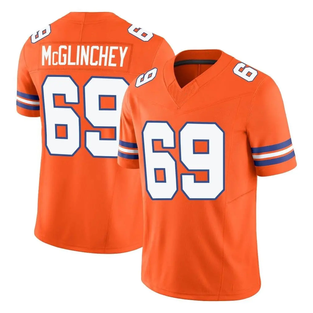 Vanessashop D.Broncos #69 Mike McGlinchey Player Orange Limited Alternate Vapor F.U.S.E. Throwback Game Stitched Jerseys