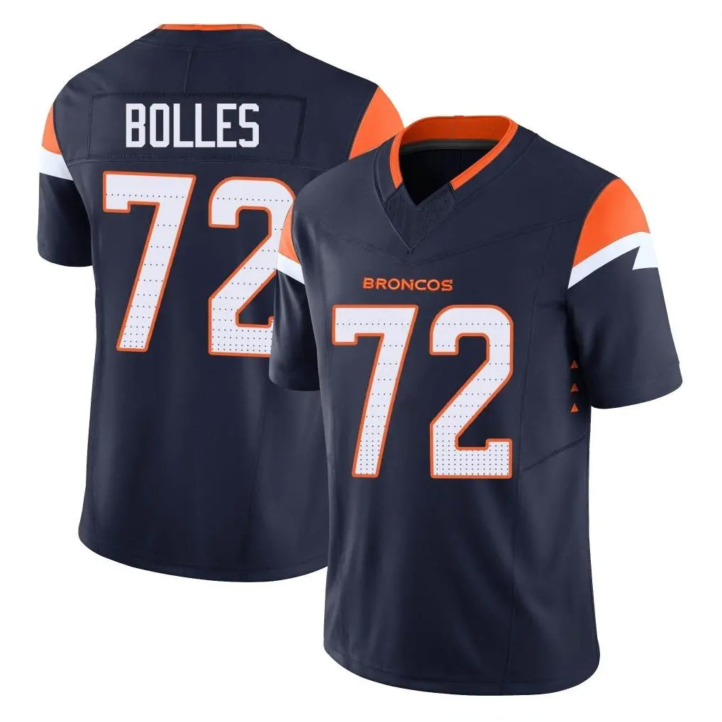 Vanessashop D.Broncos #72 Garett Bolles Player Navy Limited Vapor F.U.S.E. Home Game Stitched Jerseys