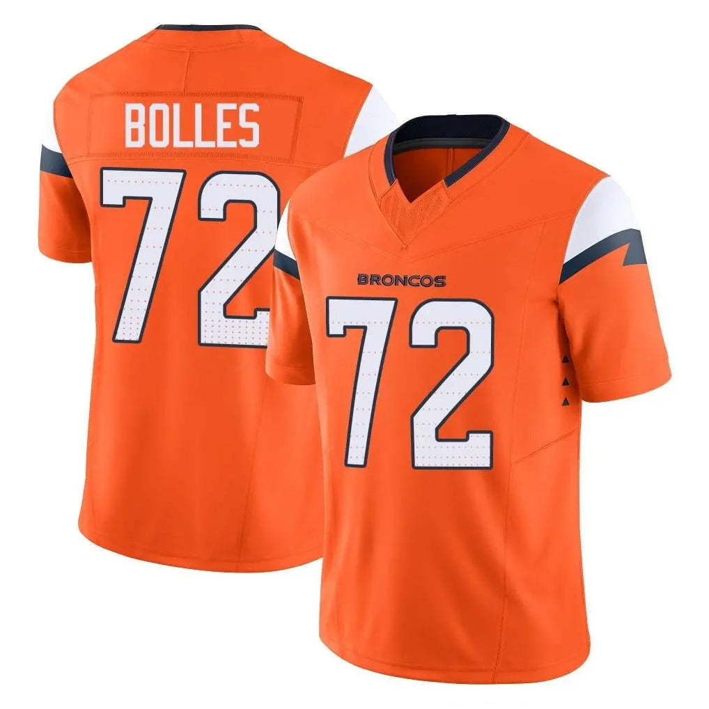 Vanessashop D.Broncos #72 Garett Bolles Player Orange Vapor F.U.S.E. Limited Home Game Stitched Jerseys