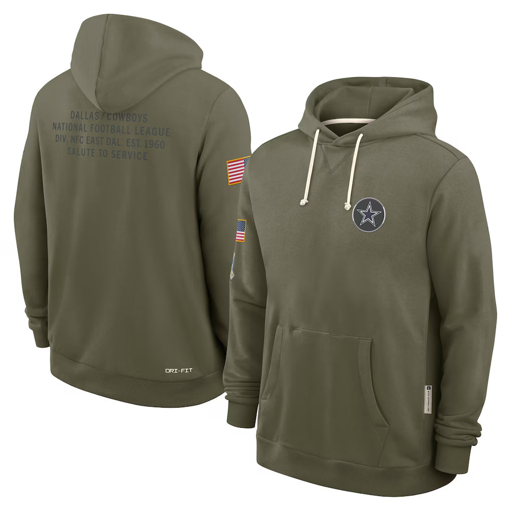 Vanessashop D.Cowboys Olive Salute to Service Pullover Hoodies Limited Blank Player Stitched Jerseys