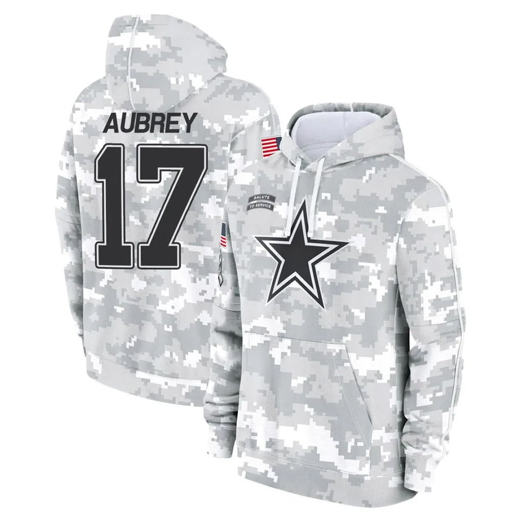 Vanessashop D.Cowboys #17 Brandon Aubrey Player Arctic Camo Salute to Service Hoodies Limited Game Stitched Jerseys