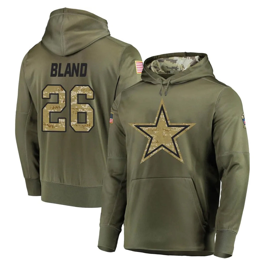 Vanessashop D.Cowboys #26 DaRon Bland Player Olive Salute to Service Pullover Hoodies Home Game Stitched Jerseys