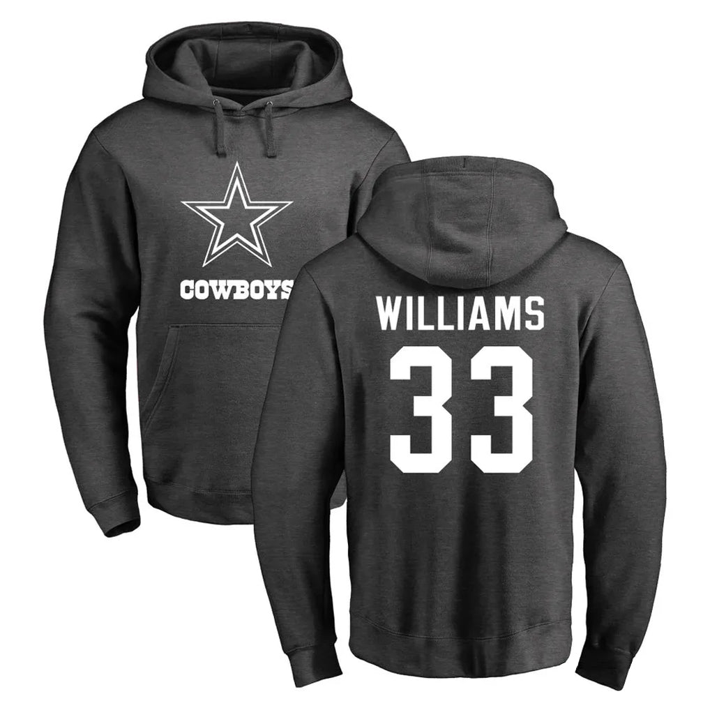 Vanessashop D.Cowboys #33 Javonte Williams Player Ash One Color Pullover Hoodie Limited Stitched Jerseys