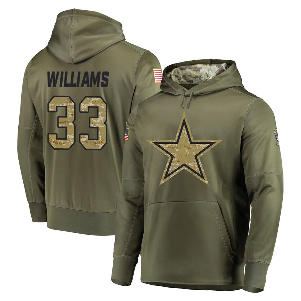 Vanessashop D.Cowboys #33 Javonte Williams Player Olive Salute to Service Pullover Hoodies Home Game Stitched Jerseys