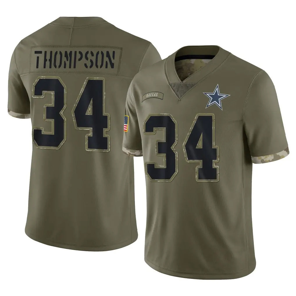 Vanessashop D.Cowboys #34 Jalen Thompson Player Olive Salute to Service Limited Game Stitched Jerseys