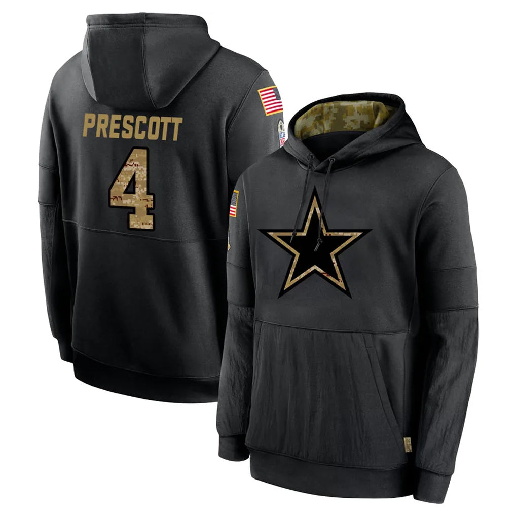 Vanessashop D.Cowboys #4 Dak Prescott Player Black Salute to Service Pullover Hoodies Limited Stitched Jerseys