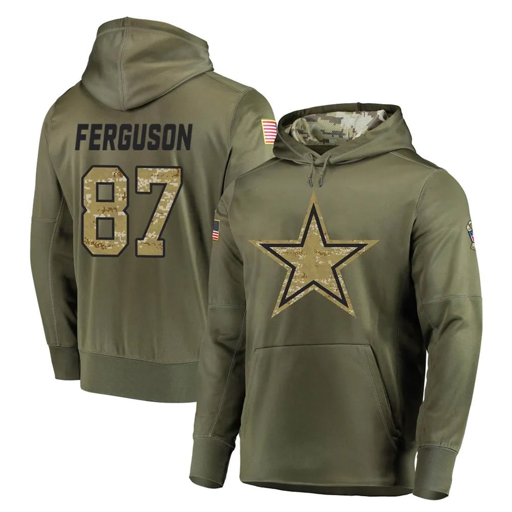 Vanessashop D.Cowboys #87 Jake Ferguson Player Olive Salute to Service Pullover Hoodies Home Game Stitched Jerseys