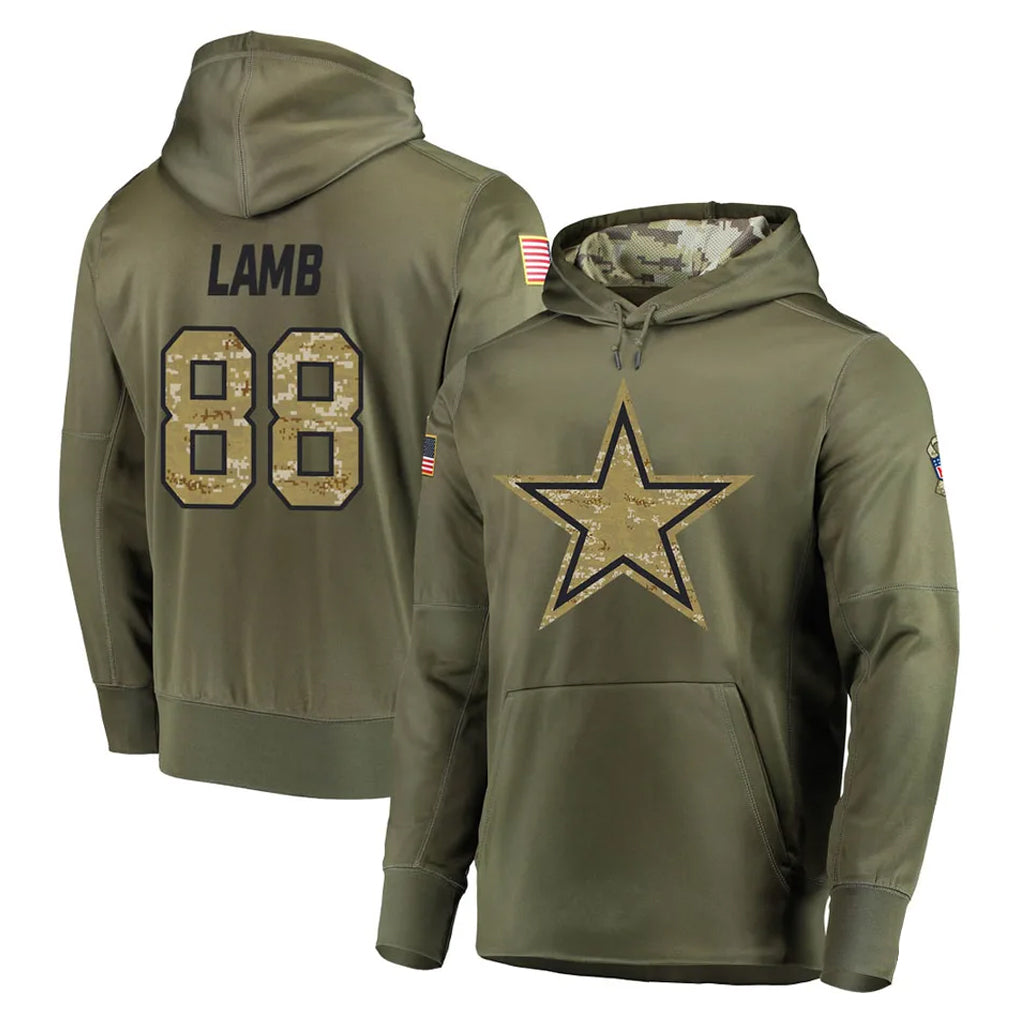 Vanessashop D.Cowboys #88 CeeDee Lamb Player Olive Salute to Service Pullover Hoodies Home Game Stitched Jerseys