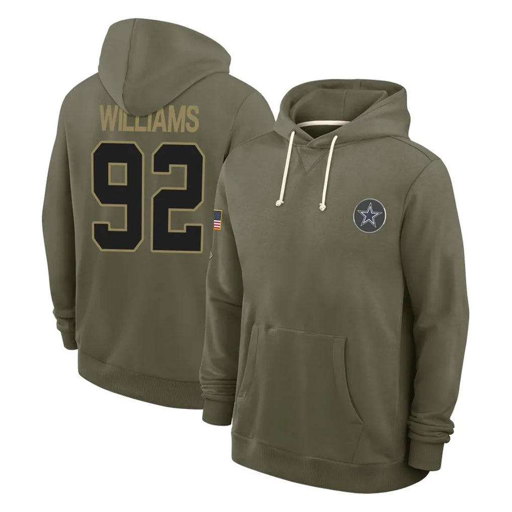 Vanessashop D.Cowboys #92 Quinnen Williams Player Olive Salute to Service Pullover Hoodies Limited Stitched Jerseys