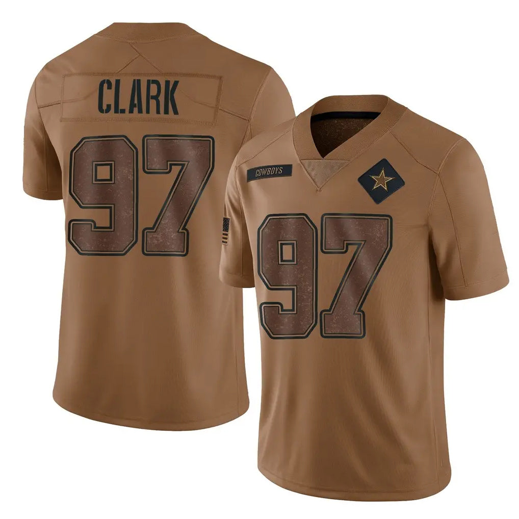 Vanessashop D.Cowboys #97 Kenny Clark Player Brown Salute to Service Limited Home Game Stitched Jerseys