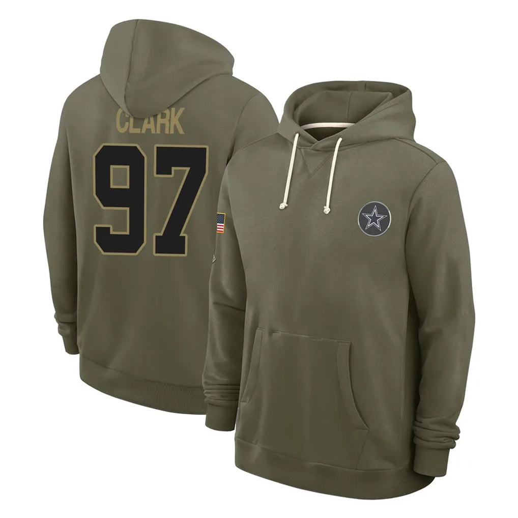 Vanessashop D.Cowboys #97 Kenny Clark Player Olive Salute to Service Pullover Hoodies Home Game Stitched Jerseys