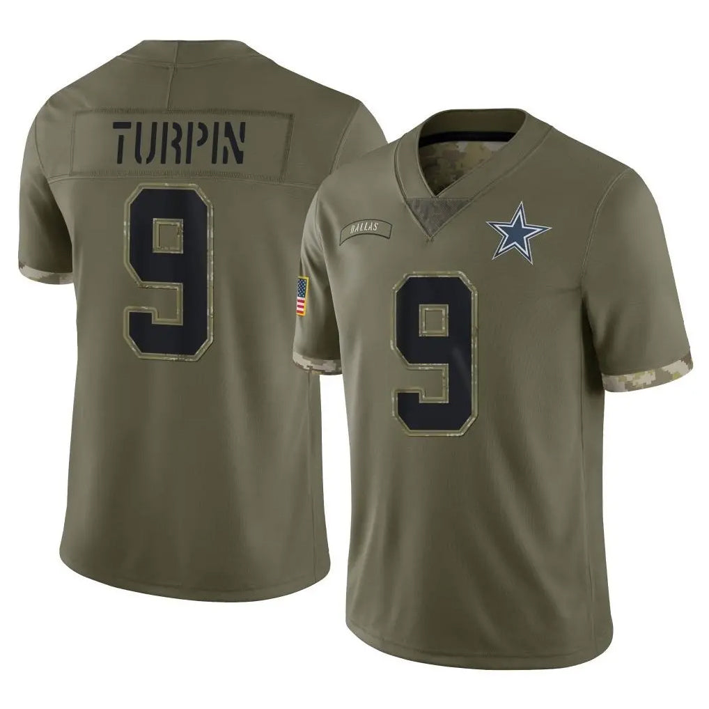 Vanessashop D.Cowboys #9 KaVontae Turpin Player Olive Salute to Service Limited Game Stitched Jerseys