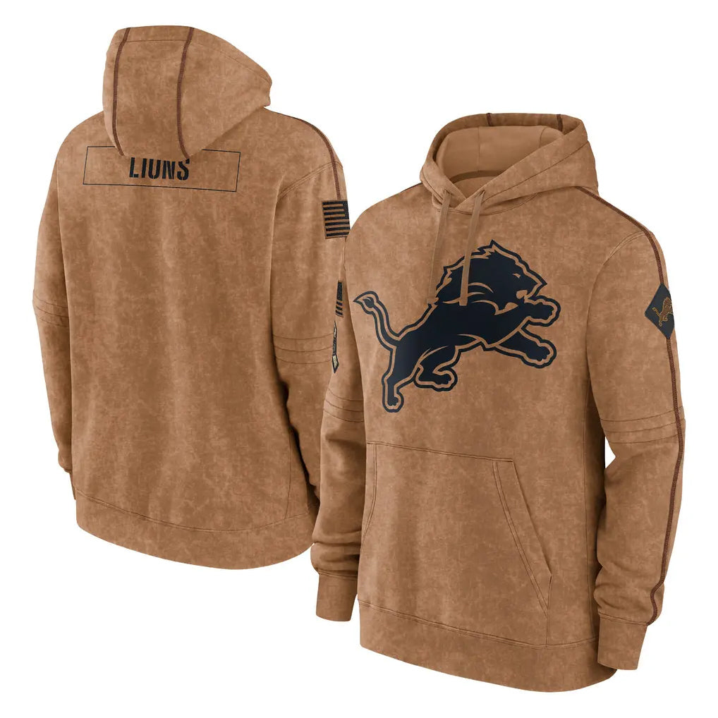 Vanessashop D.Lions Brown Salute to Service Hoodies Limited Game Blank Player Stitched Jerseys