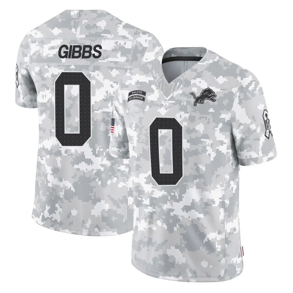 Vanessashop D.Lions #0 Jahmyr Gibbs Player Arctic Camo Salute To Service Limited Stitched Jerseys