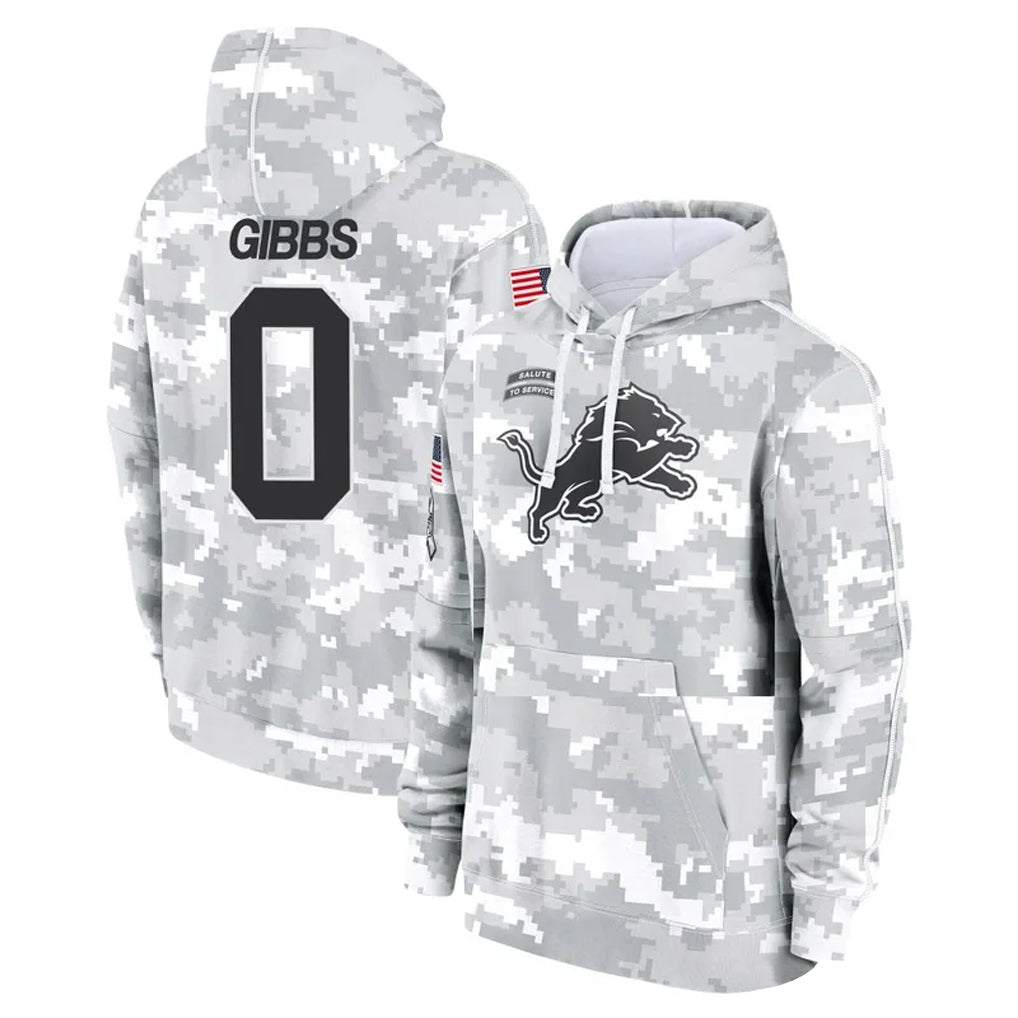Vanessashop D.Lions #0 Jahmyr Gibbs Player Arctic Camo Salute to Service Hoodies Limited Game Stitched Jerseys