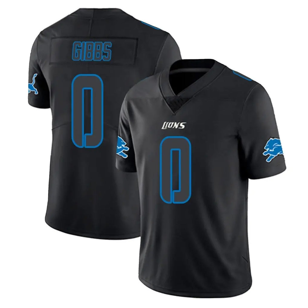 Vanessashop D.Lions #0 Jahmyr Gibbs Player Black Impact Limited Home Game Stitched Jerseys