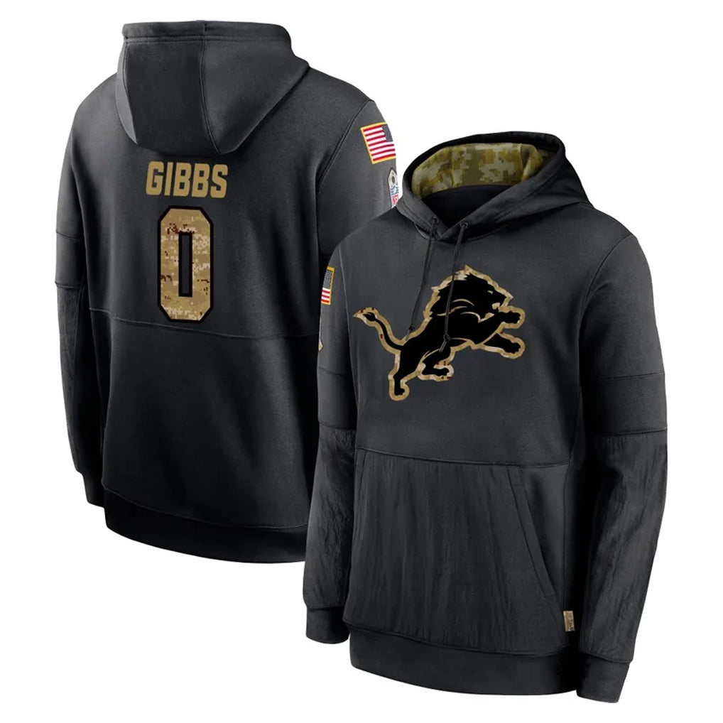 Vanessashop D.Lions #0 Jahmyr Gibbs Player Black Salute to Service Hoodies Limited Game Stitched Jerseys