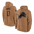 Vanessashop D.Lions #0 Jahmyr Gibbs Player Brown Salute to Service Hoodies Limited Game Stitched Jerseys