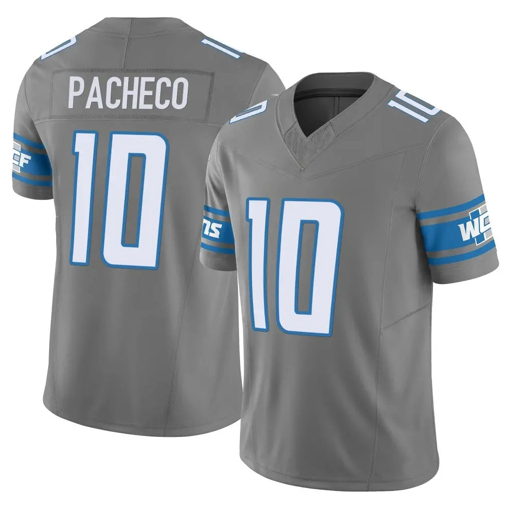 Vanessashop D.Lions #10 Isiah Pacheco Player Gray Vapor F.U.S.E. Limited Home Game Stitched Jerseys