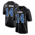 Vanessashop D.Lions #14 Amon-Ra St. Brown Player Black Fashion Home Game Stitched Jerseys