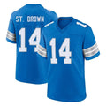 Vanessashop D.Lions #14 Amon-Ra St. Brown Player Blue Alternate Home Game Stitched Jerseys