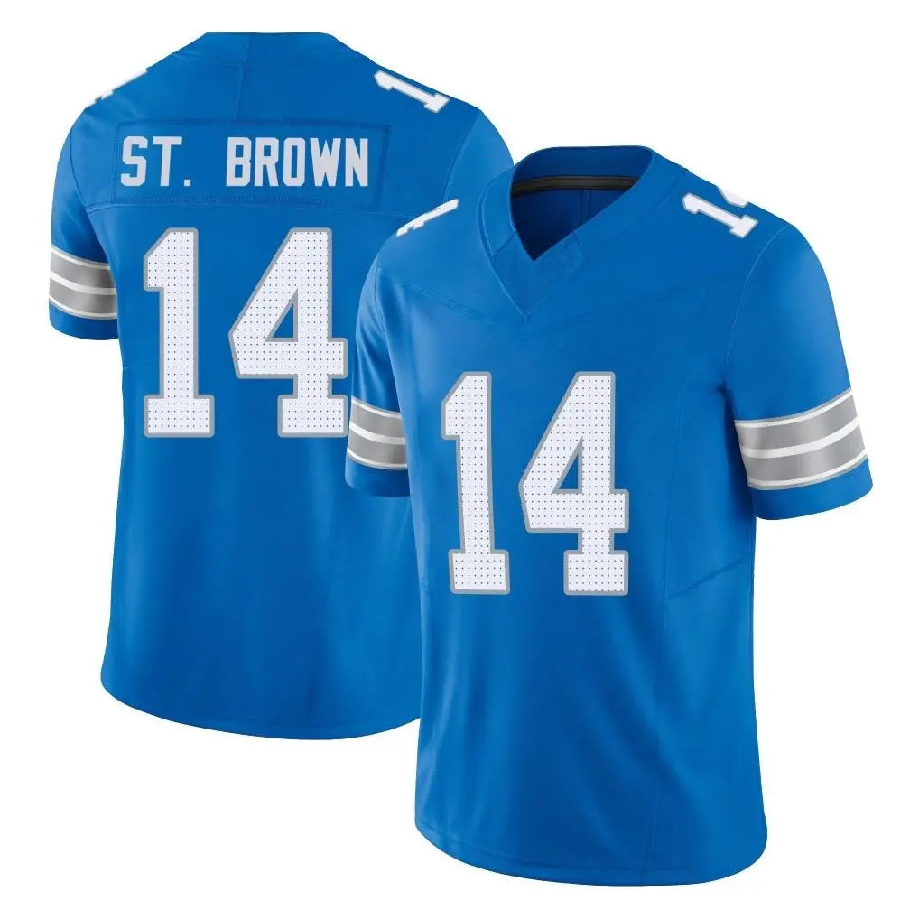 Vanessashop D.Lions #14 Amon-Ra St. Brown Player Blue Limited Vapor F.U.S.E. Alternate Home Game Stitched Jerseys