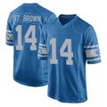 Vanessashop D.Lions #14 Amon-Ra St. Brown Player Blue Vapor Untouchable Throwback Game Stitched Jerseys