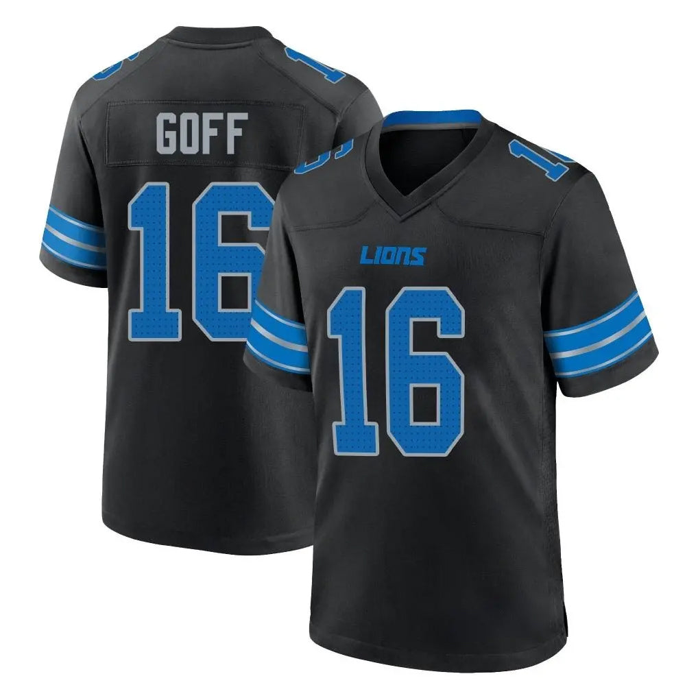 Vanessashop D.Lions #16 Jared Goff Player Black Alternate Home Game Stitched Jerseys