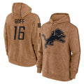 Vanessashop D.Lions #16 Jared Goff Player Brown Salute to Service Hoodies Limited Game Stitched Jerseys