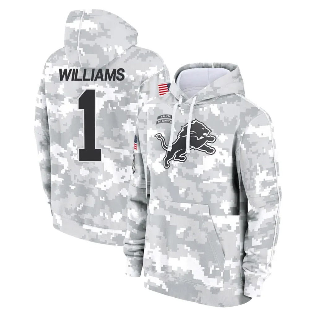 Vanessashop D.Lions #1 Jameson Williams Player Arctic Camo Salute to Service Hoodies Limited Game Stitched Jerseys