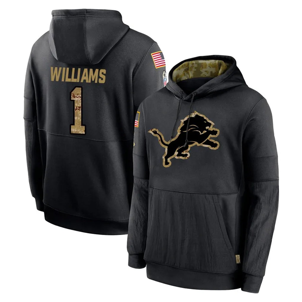 Vanessashop D.Lions #1 Jameson Williams Player Black Salute to Service Hoodies Limited Game Stitched Jerseys