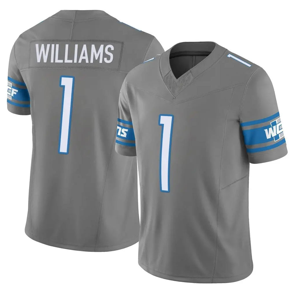 Vanessashop D.Lions #1 Jameson Williams Player Gray Vapor F.U.S.E. Limited Home Game Stitched Jerseys