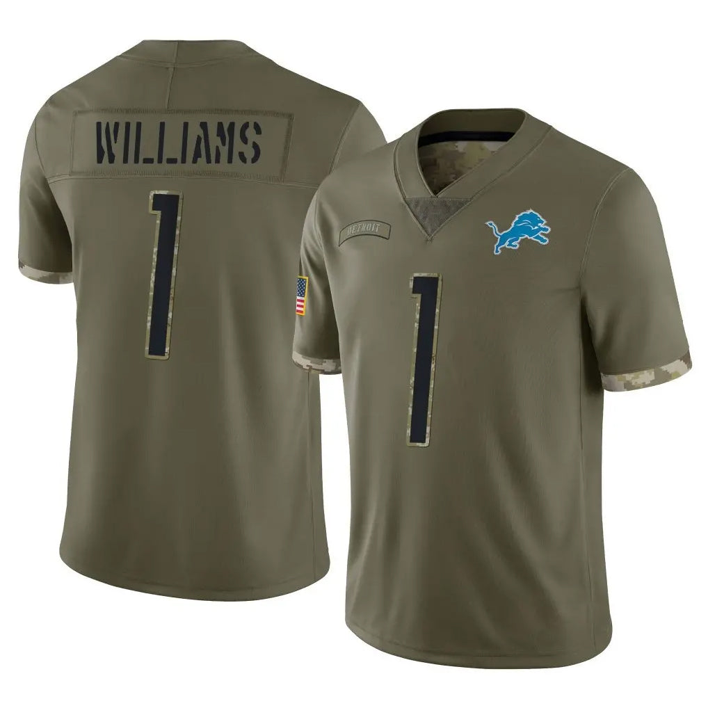 Vanessashop D.Lions #1 Jameson Williams Player Olive Salute To Service Limited Stitched Jerseys