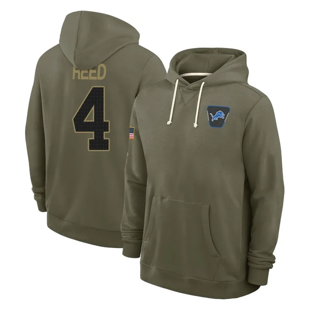 Vanessashop D.Lions #4 D.J. Reed Player Olive Salute to Service Pullover Hoodies Limited Stitched Jerseys
