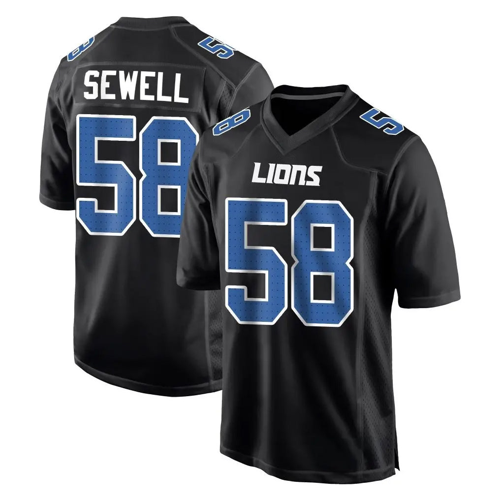 Vanessashop D.Lions #58 Penei Sewell Player Black Fashion Home Game Stitched Jerseys