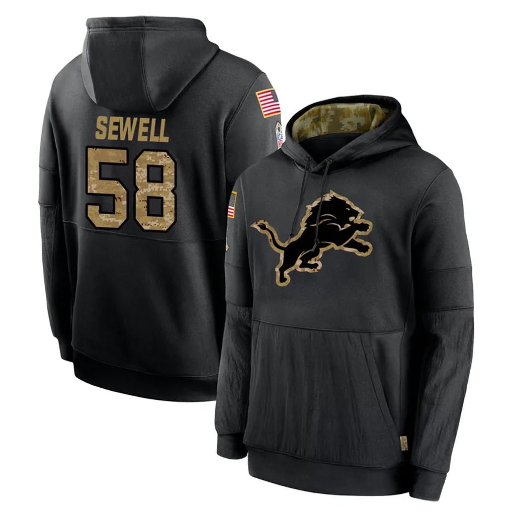 Vanessashop D.Lions #58 Penei Sewell Player Black Salute to Service Hoodies Limited Game Stitched Jerseys