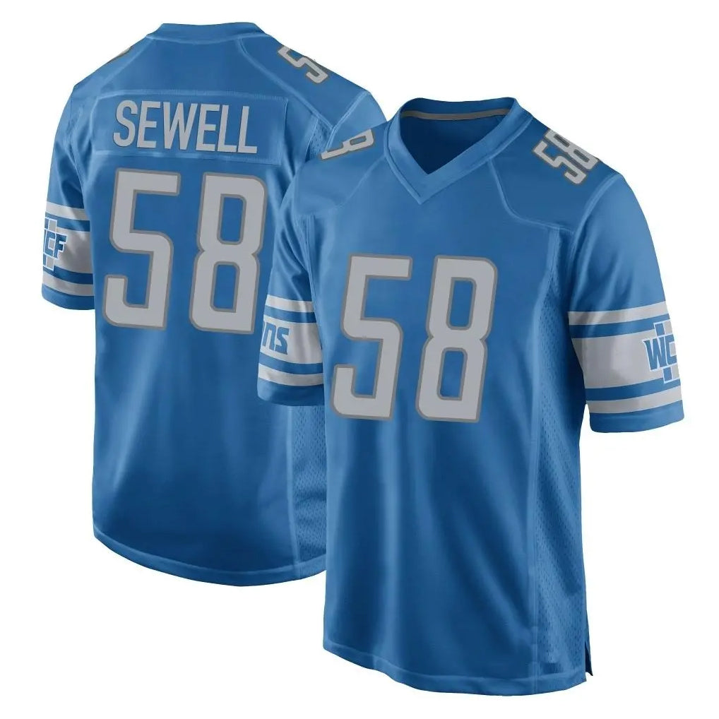 Vanessashop D.Lions #58 Penei Sewell Player Blue Home Game Stitched Jerseys