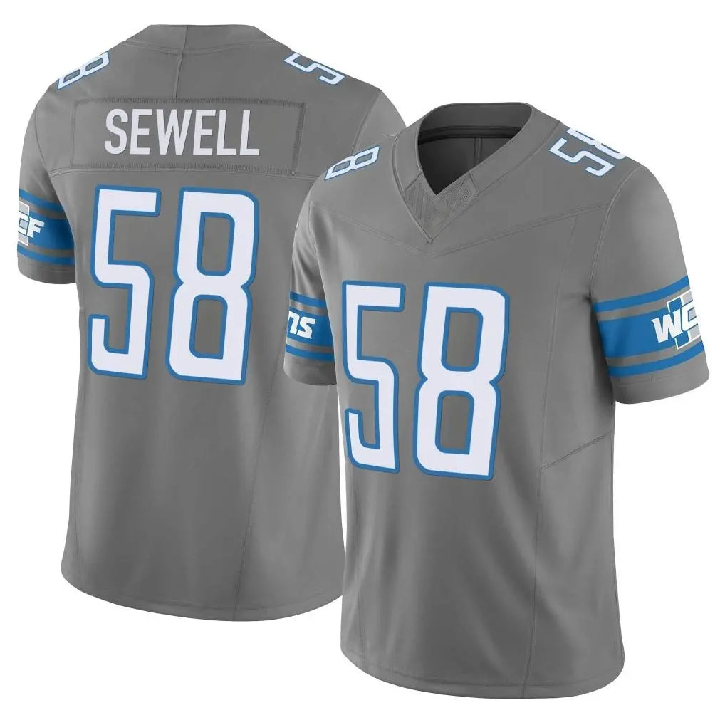 Vanessashop D.Lions #58 Penei Sewell Player Gray Vapor F.U.S.E. Limited Home Game Stitched Jerseys