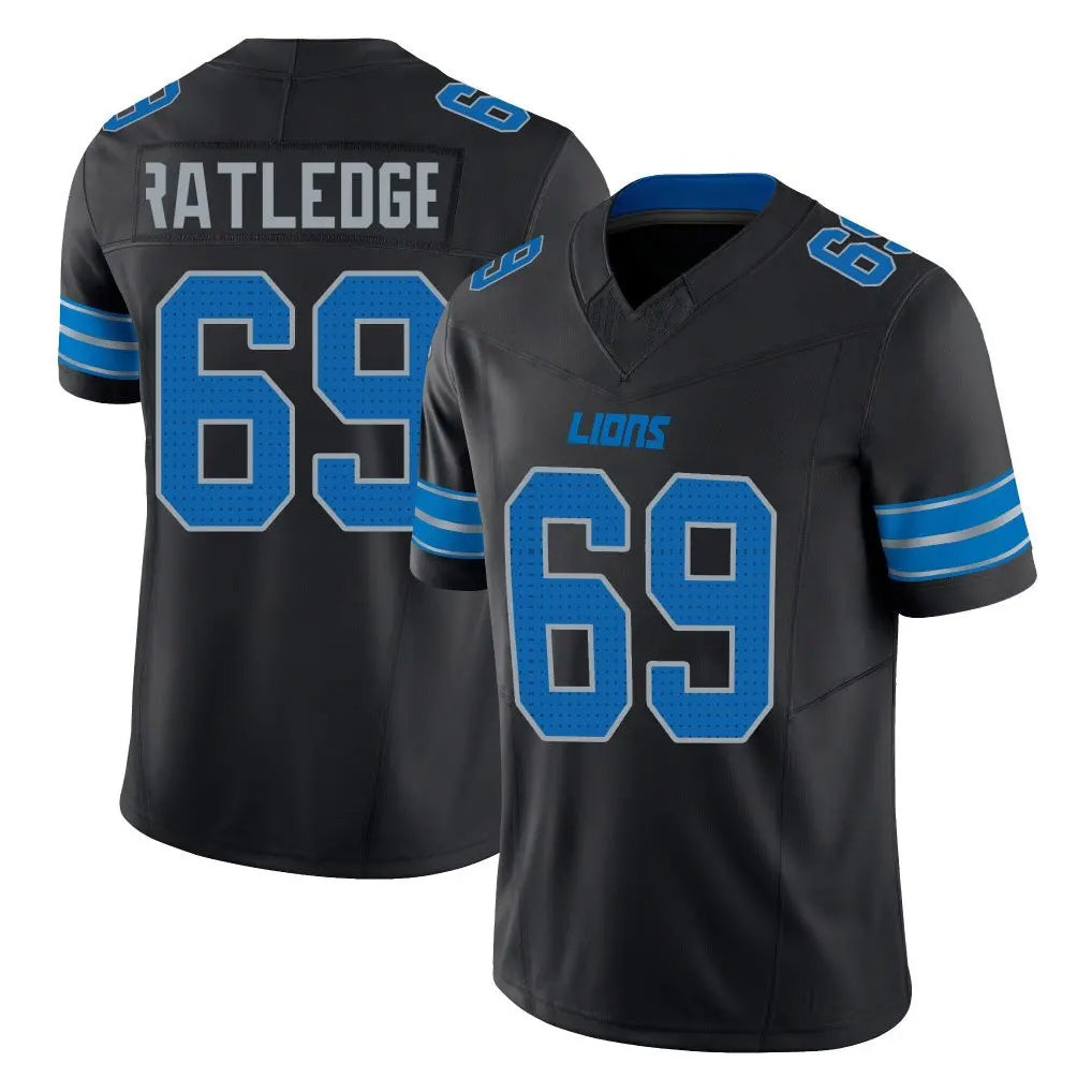 Vanessashop D.Lions #69 Tate Ratledge Player Black Alternate Vapor F.U.S.E. Limited Home Game Stitched Jerseys