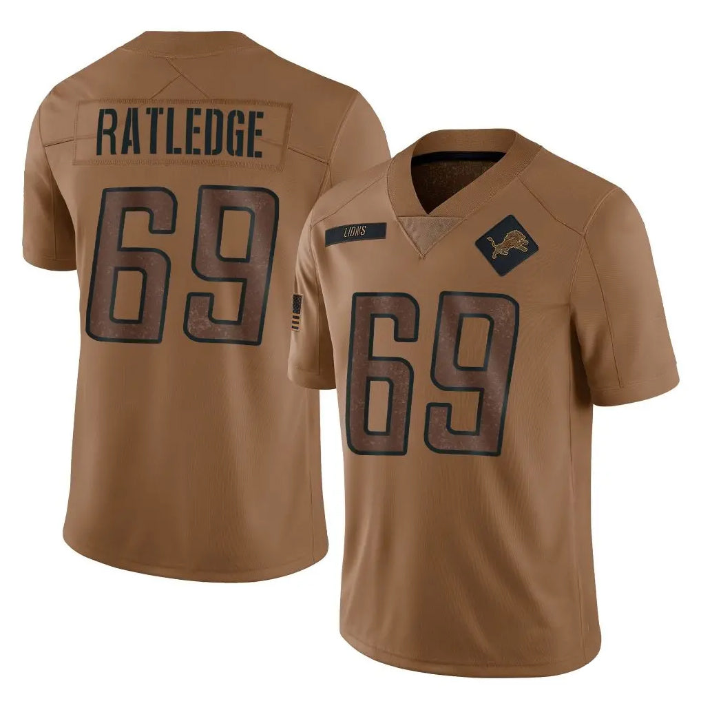 Vanessashop D.Lions #69 Tate Ratledge Player Brown Salute To Service Limited Stitched Jerseys