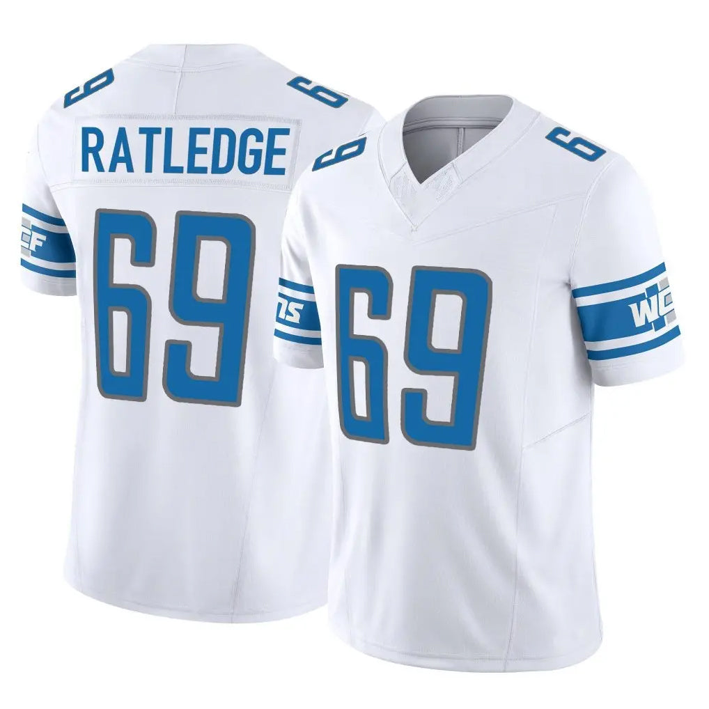 Vanessashop D.Lions #69 Tate Ratledge Player White Vapor F.U.S.E. Limited Home Game Stitched Jerseys