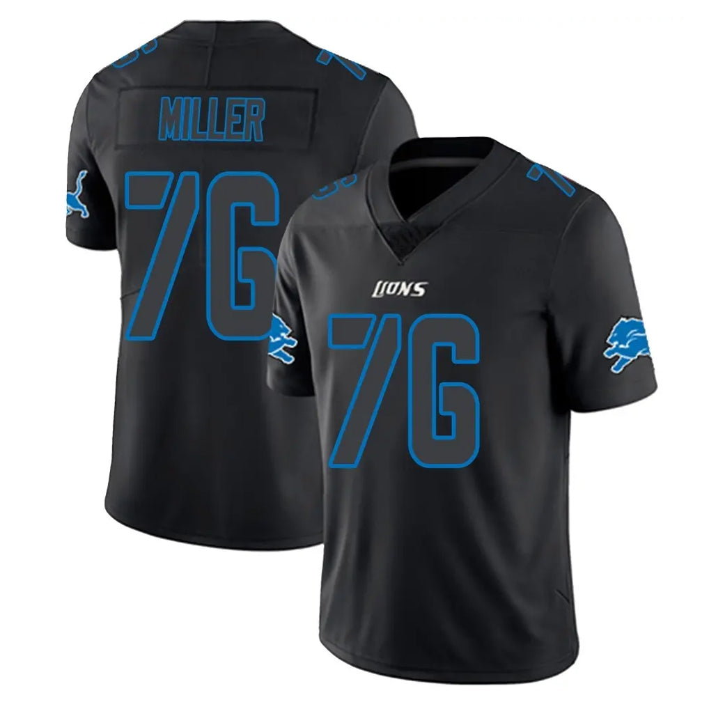 Vanessashop D.Lions #76 Blake Miller Player Black Impact Limited Home Game Stitched Jerseys