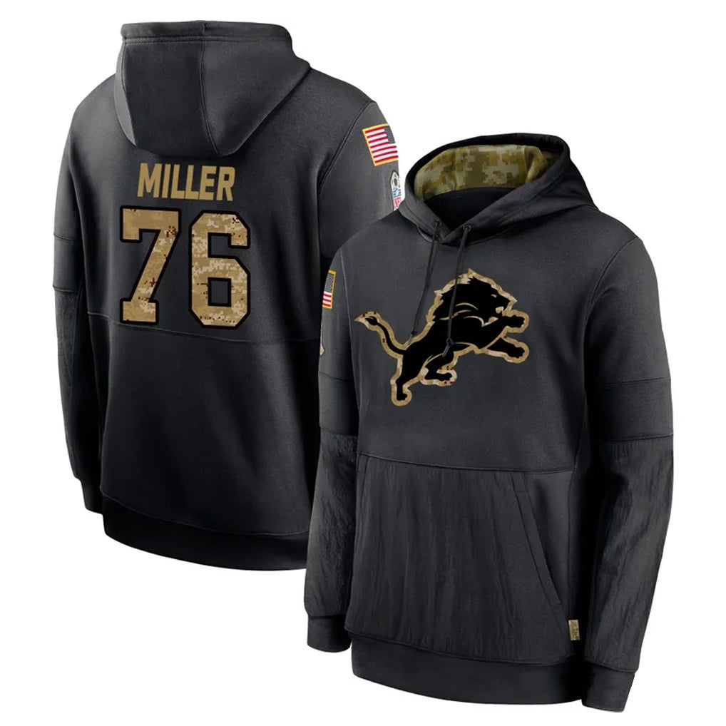 Vanessashop D.Lions #76 Blake Miller Player Black Salute to Service Hoodies Limited Game Stitched Jerseys
