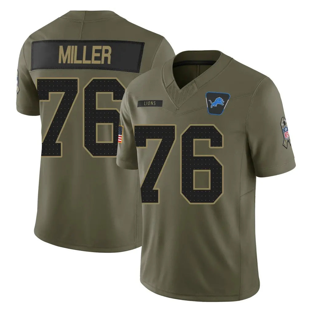 Vanessashop D.Lions #76 Blake Miller Player Olive 2025 Salute To Service Limited Home Game Stitched Jerseys