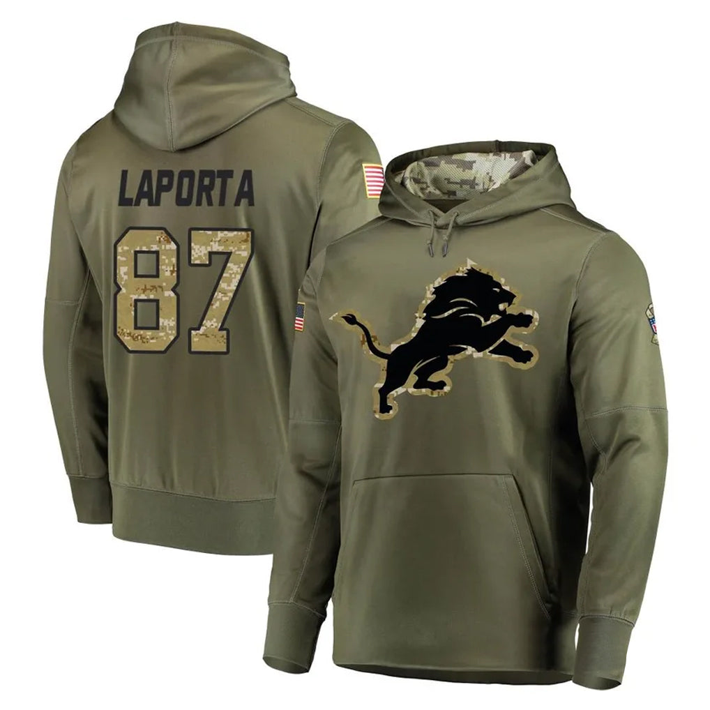 Vanessashop  D.Lions #87 Sam LaPorta Player Olive Salute to Service Pullover Hoodies Home Game Stitched Jerseys