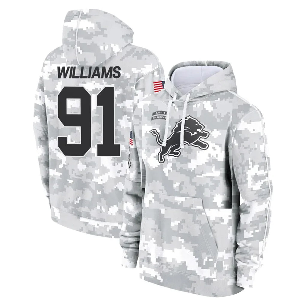Vanessashop D.Lions #91 Tyleik Williams Player Arctic Camo Salute to Service Hoodies Limited Game Stitched Jerseys