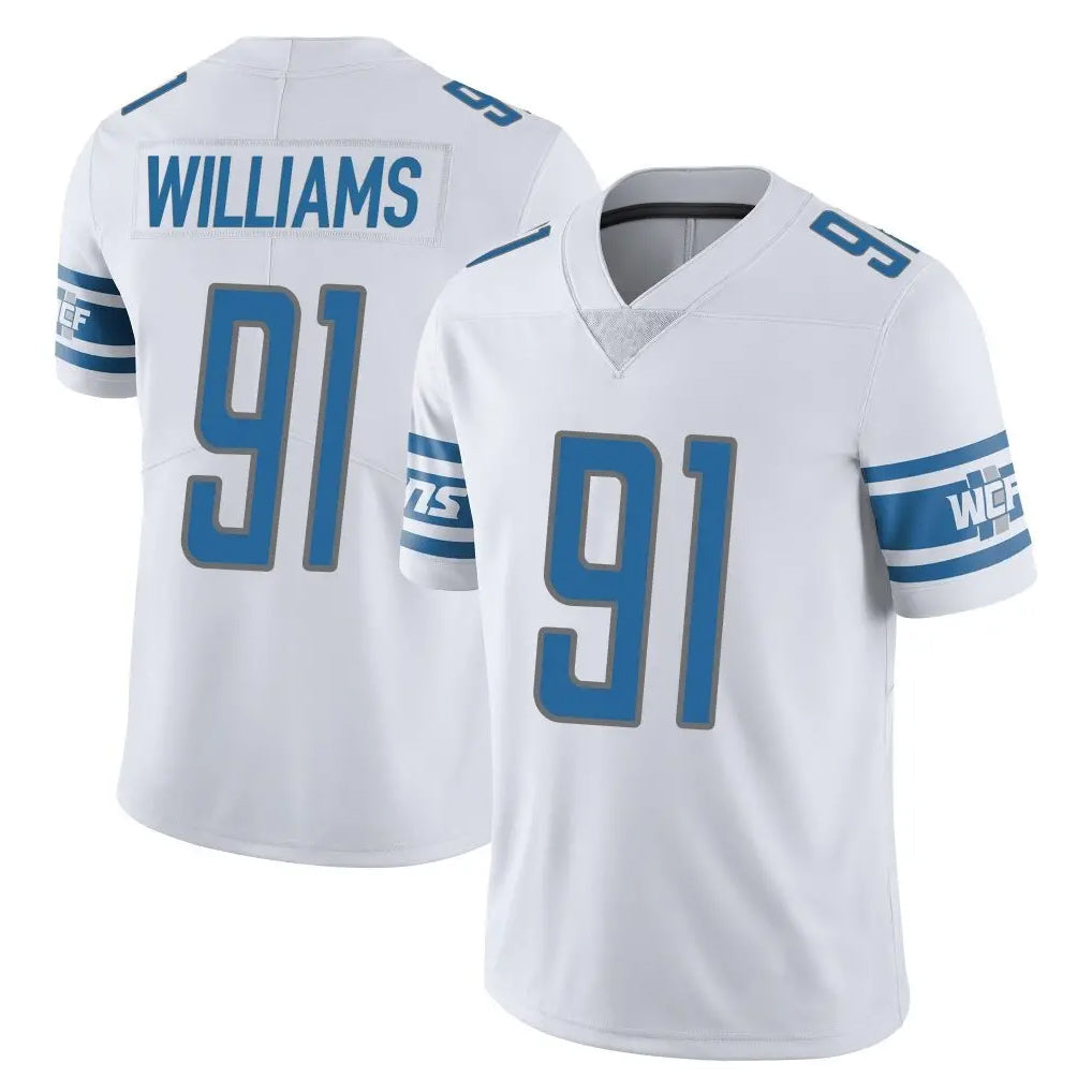 Vanessashop D.Lions #91 Tyleik Williams Player White Limited Vapor Untouchable Home Game Stitched Jerseys