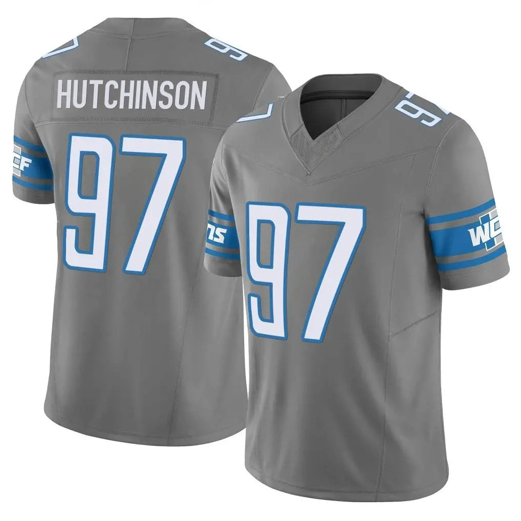 Vanessashop D.Lions #97 Aidan Hutchinson Player Gray Vapor F.U.S.E. Limited Home Game Stitched Jerseys