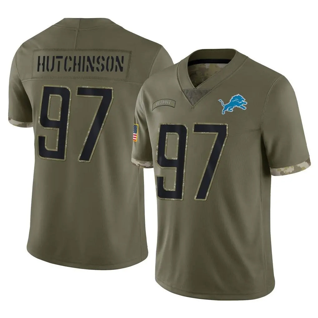 Vanessashop D.Lions #97 Aidan Hutchinson Player Olive Salute To Service Limited Stitched Jerseys