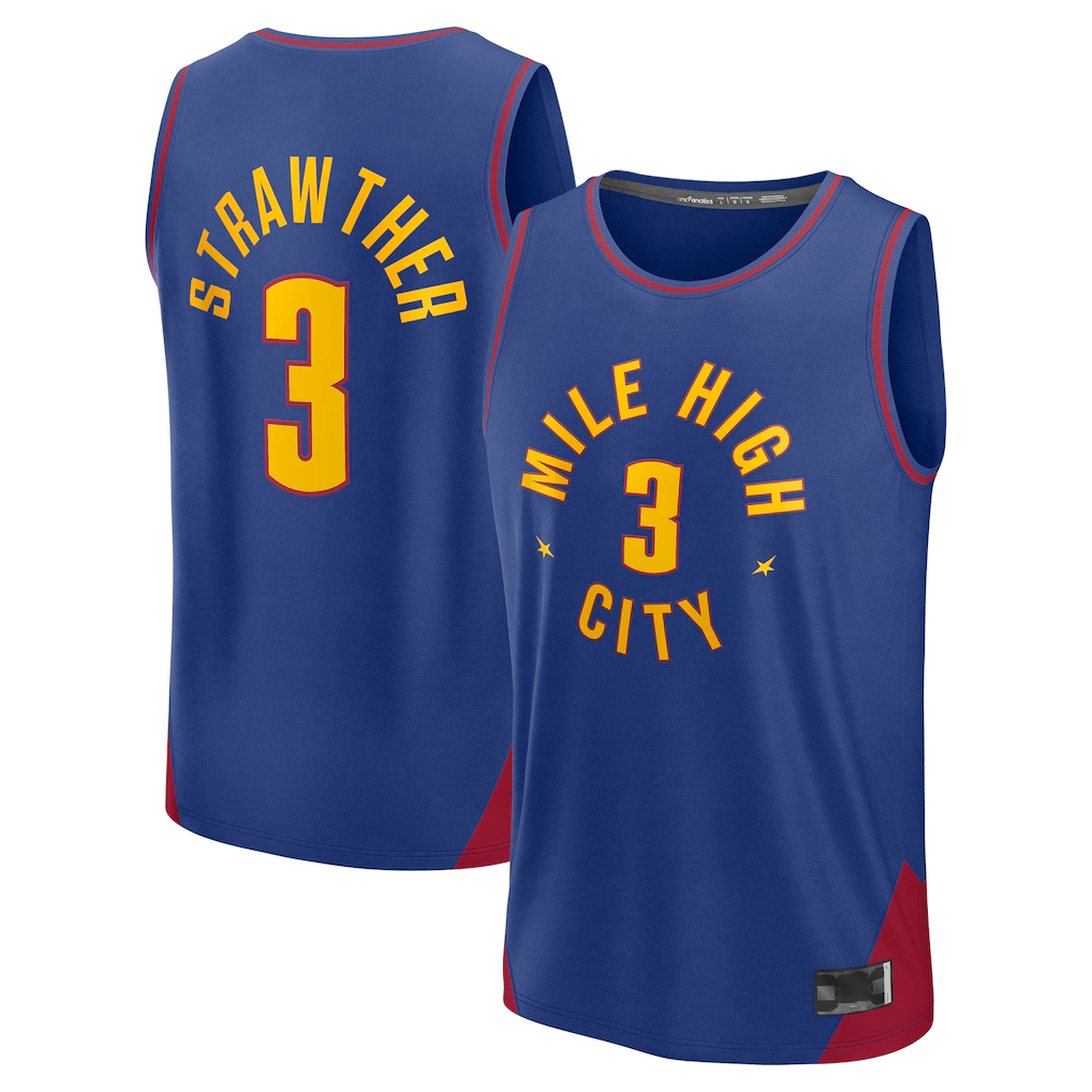 Vanessashop D.Nuggets #3 Julian Strawther Blue Fast Break Replica Player Jerseys - Statement Edition